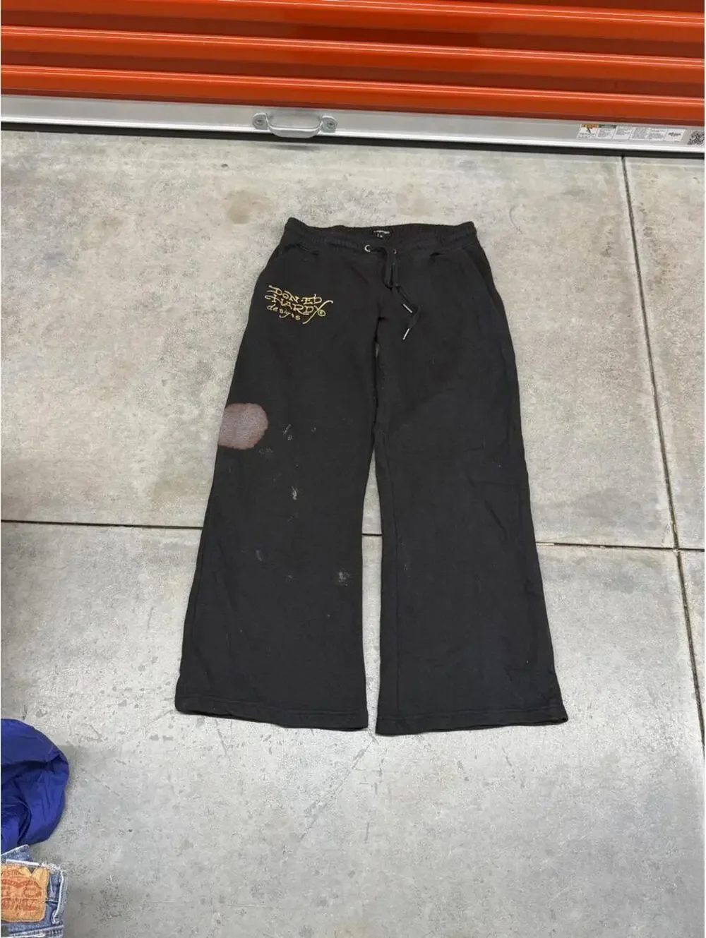 vintage ed hardy relaxed baggy flared leg black sweatpants size medium HAS STAIN